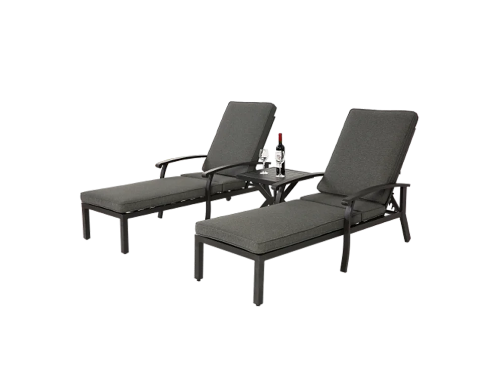 Chaise longue de jardin 1 pièce avec coussin gris imperméable en coton inclinable et réglable structure aluminium antirouille transat piscine extérieur