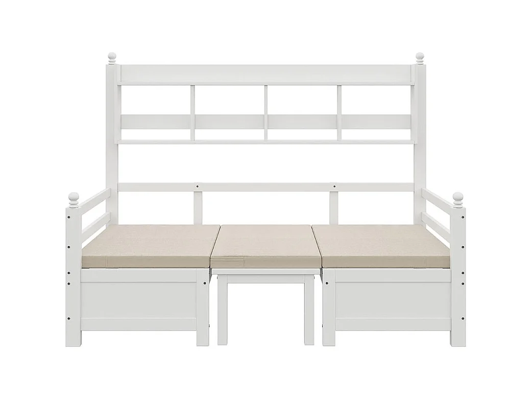 Lit combine lit multifonctionnel en bois massif 90x200 cm lit 2 en 1 et bureau modulable à volonté avec étagère de rangement avec coussins confortables blanc
