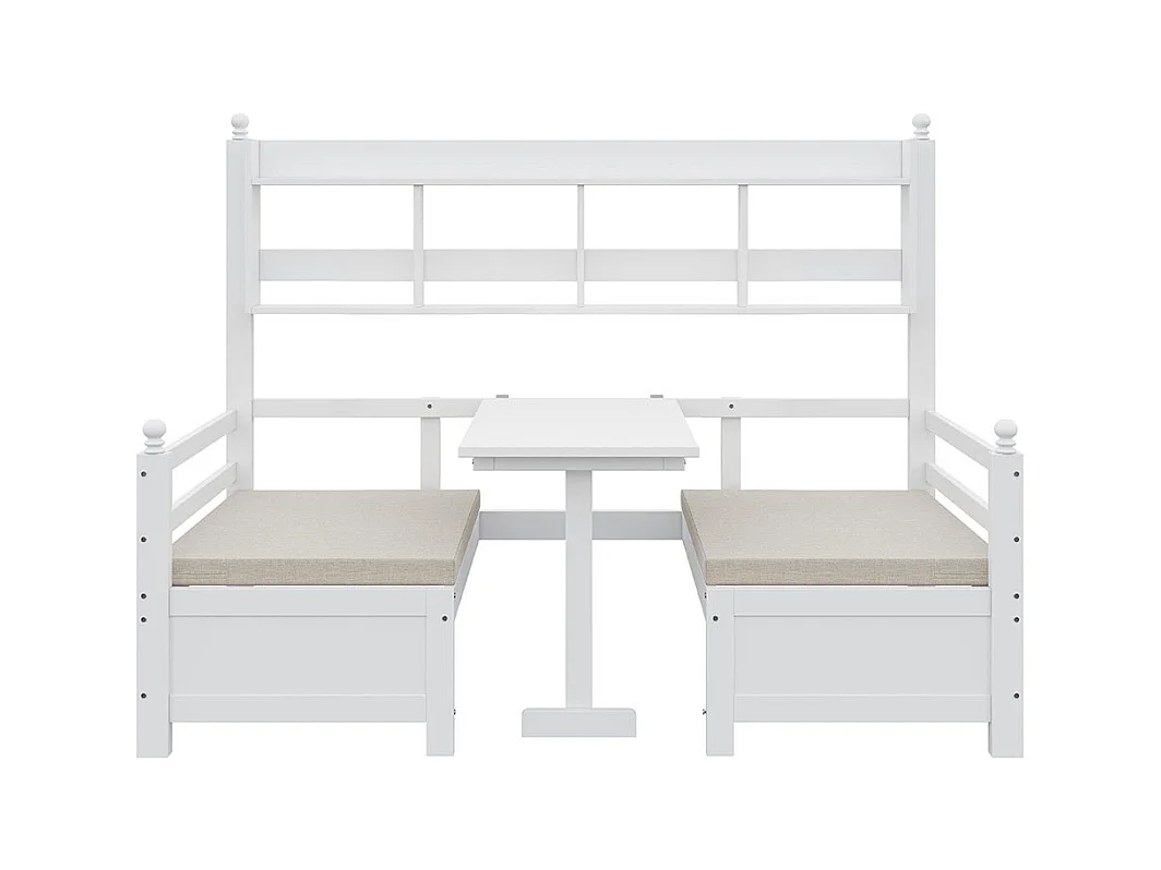 Lit combine lit multifonctionnel en bois massif 90x200 cm lit 2 en 1 et bureau modulable à volonté avec étagère de rangement avec coussins confortables blanc