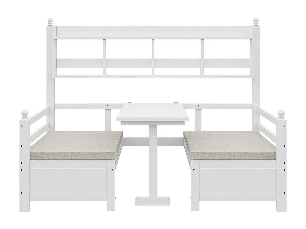 Lit combine lit multifonctionnel en bois massif 90x200 cm lit 2 en 1 et bureau modulable à volonté avec étagère de rangement avec coussins confortables blanc