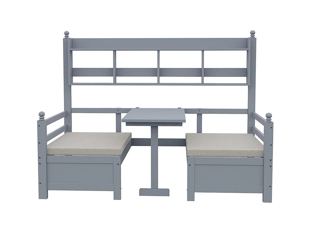 Lit combine lit multifonctionnel en bois massif 90x200 cm lit 2 en 1 et bureau modulable à volonté avec étagère de rangement avec coussins confortables gris