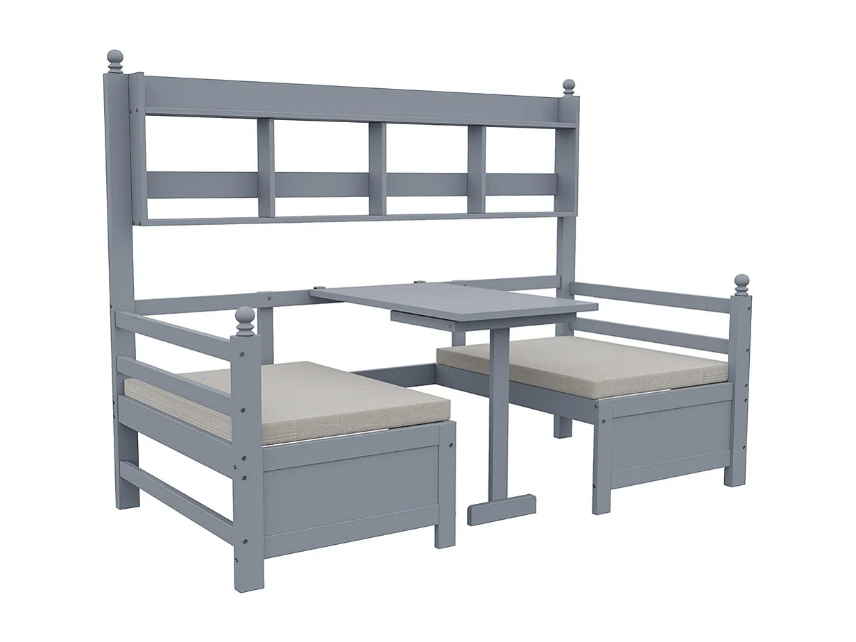 Lit combine lit multifonctionnel en bois massif 90x200 cm lit 2 en 1 et bureau modulable à volonté avec étagère de rangement avec coussins confortables gris