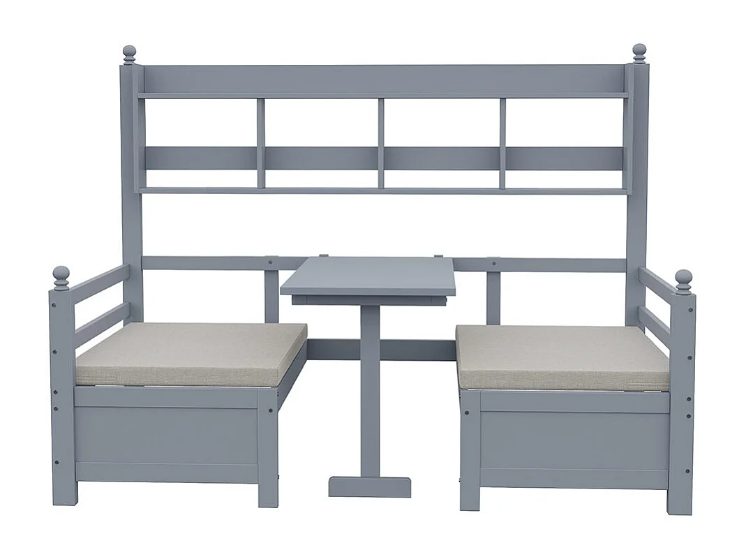 Lit combine lit multifonctionnel en bois massif 90x200 cm lit 2 en 1 et bureau modulable à volonté avec étagère de rangement avec coussins confortables gris