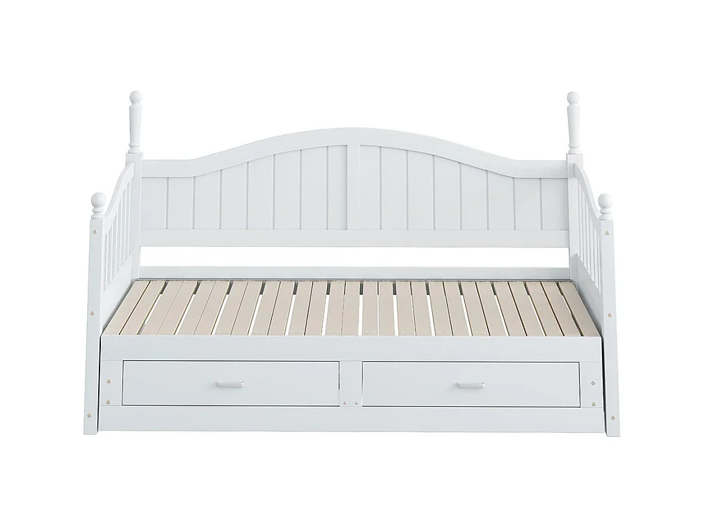 Lit combine extensible En bois massif 90/180×190 avec colonnes romaines dossier incurvé et accoudoirs avec tiroirs et sommier à lattes lit en pin blanc