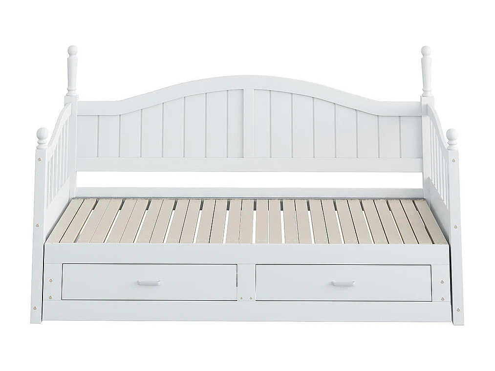 Lit combine extensible En bois massif 90/180×190 avec colonnes romaines dossier incurvé et accoudoirs avec tiroirs et sommier à lattes lit en pin blanc