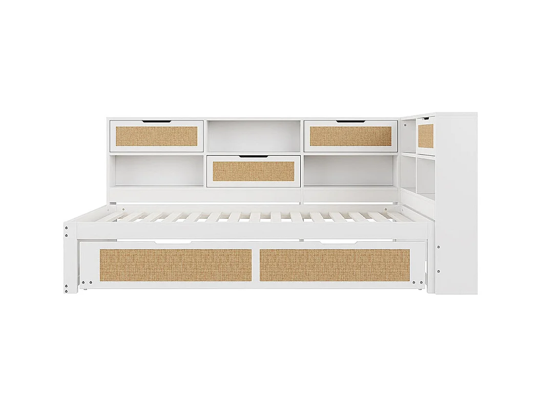 Lit combine en bois 90×200 avec lit gigogne lit enfant multifonctionnel avec de nombreux compartiments de rangement et une connexion de chargement blanc