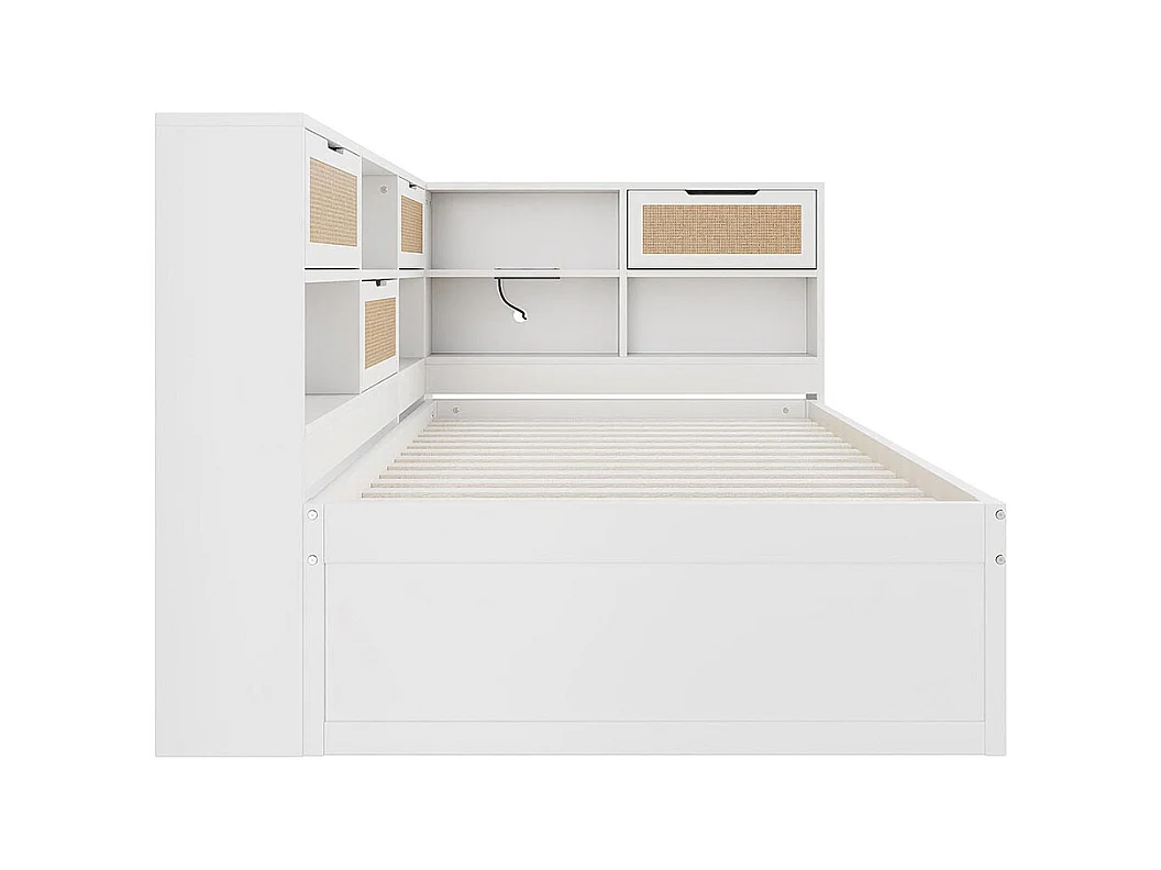 Lit combine en bois 90×200 avec lit gigogne lit enfant multifonctionnel avec de nombreux compartiments de rangement et une connexion de chargement blanc
