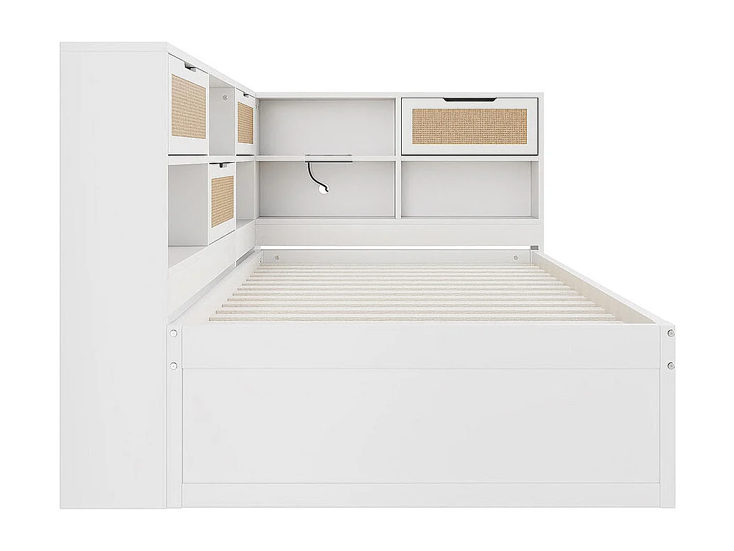 Lit combine en bois 90×200 avec lit gigogne lit enfant multifonctionnel avec de nombreux compartiments de rangement et une connexion de chargement blanc