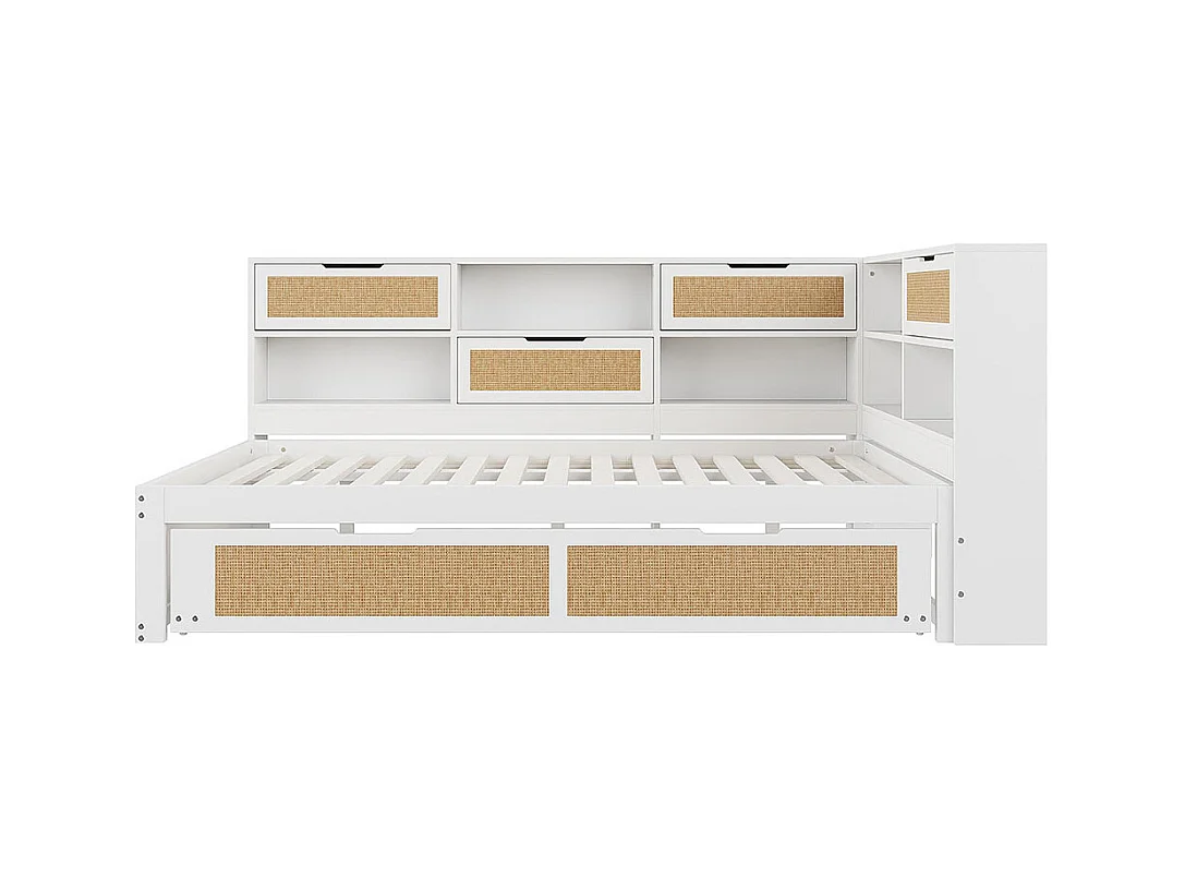 Lit combine en bois 140×200 avec lit gigogne lit enfant multifonctionnel avec de nombreux compartiments de rangement et une connexion de chargement blanc