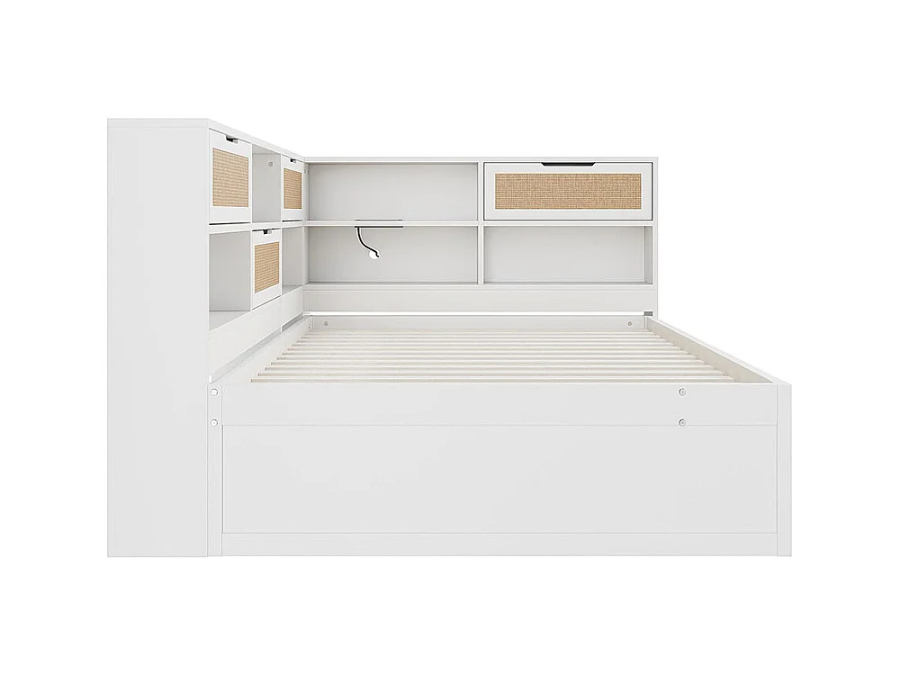 Lit combine en bois 140×200 avec lit gigogne lit enfant multifonctionnel avec de nombreux compartiments de rangement et une connexion de chargement blanc