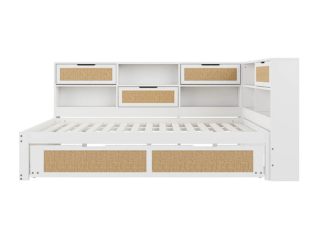 Lit combine en bois 140×200 avec lit gigogne lit enfant multifonctionnel avec de nombreux compartiments de rangement et une connexion de chargement blanc