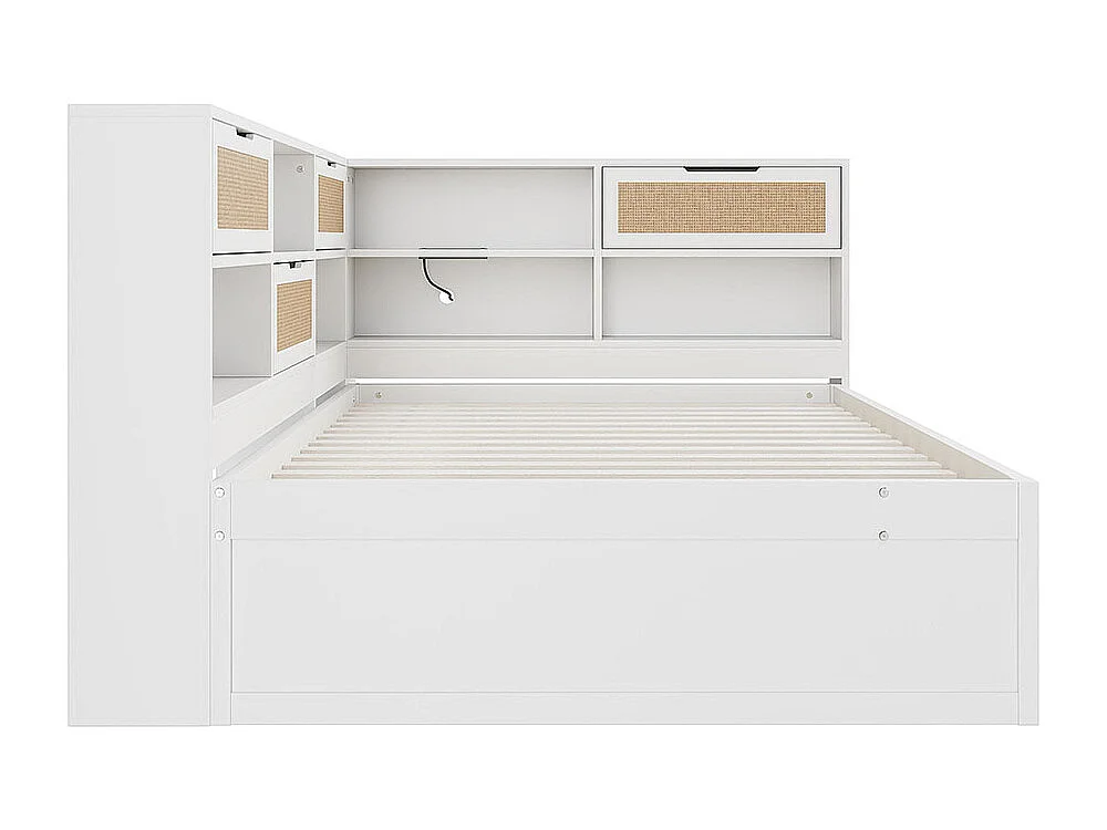 Lit combine en bois 140×200 avec lit gigogne lit enfant multifonctionnel avec de nombreux compartiments de rangement et une connexion de chargement blanc