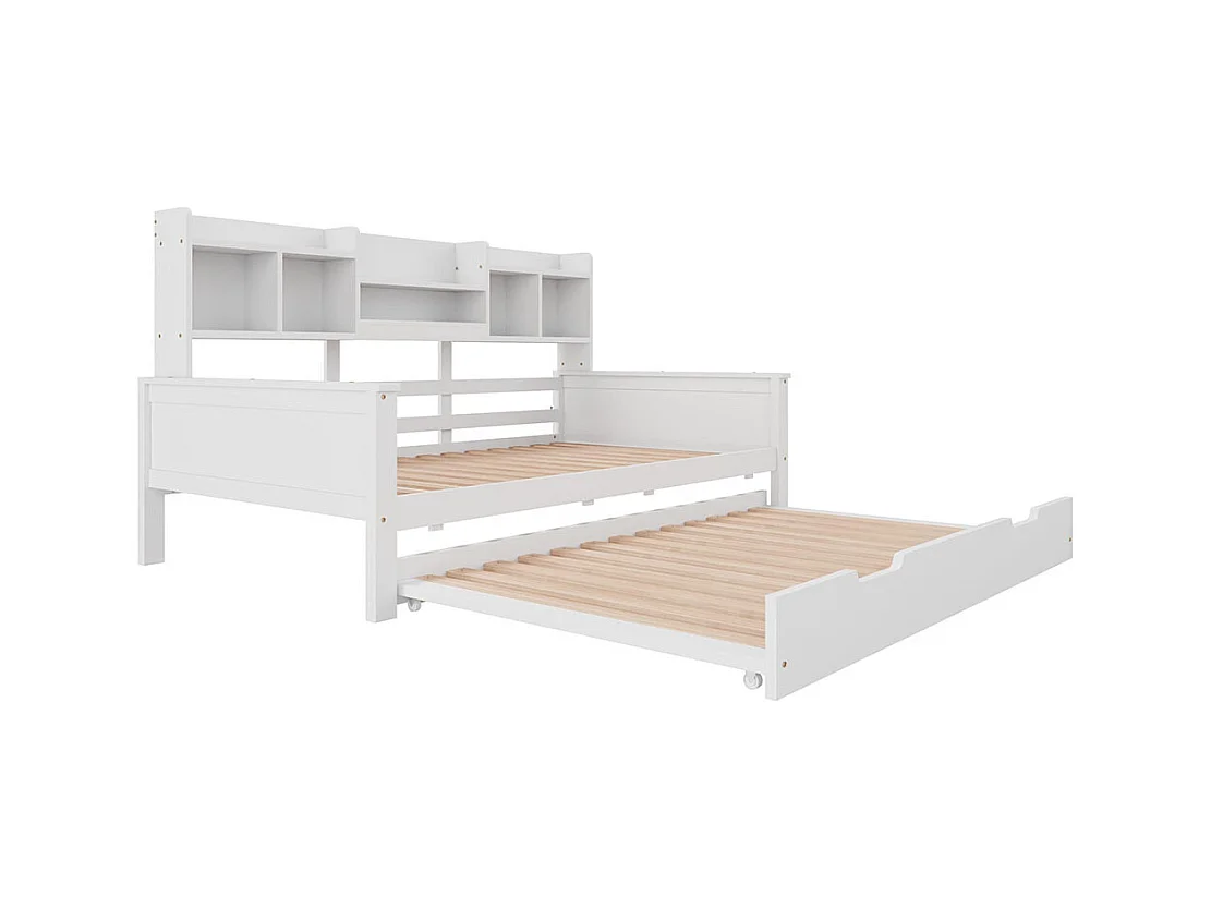 Lit combine extensible 90×200 en bois massif lit extensible 90×190 avec compartiment de rangement et sommier à lattes pin blanc