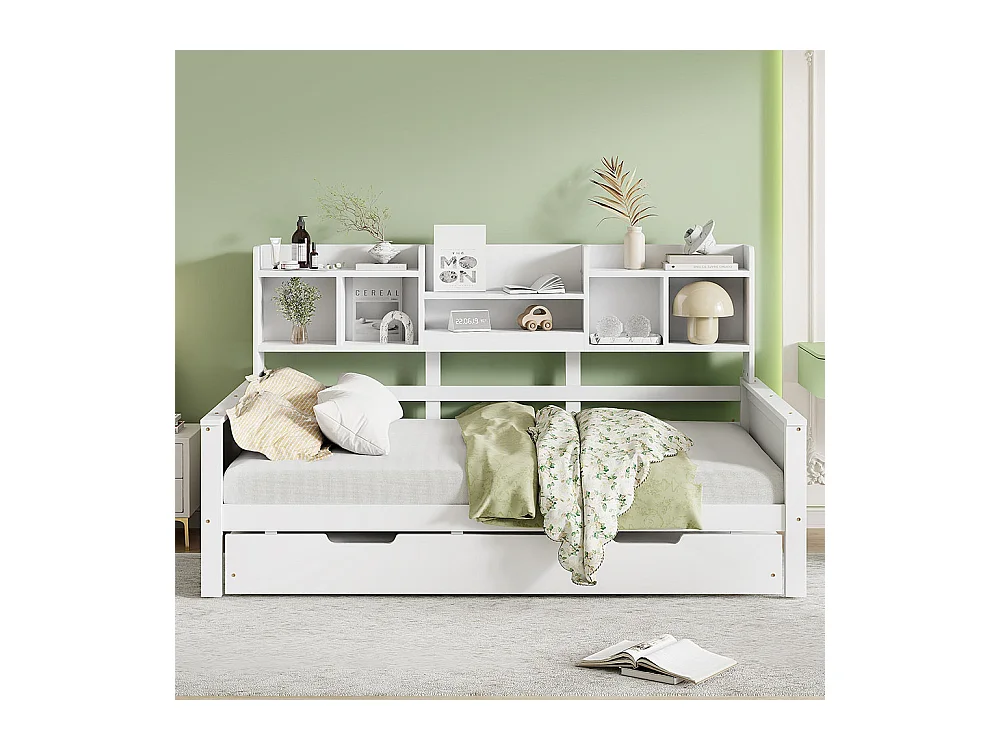 Lit combine extensible 90×200 en bois massif lit extensible 90×190 avec compartiment de rangement et sommier à lattes pin blanc