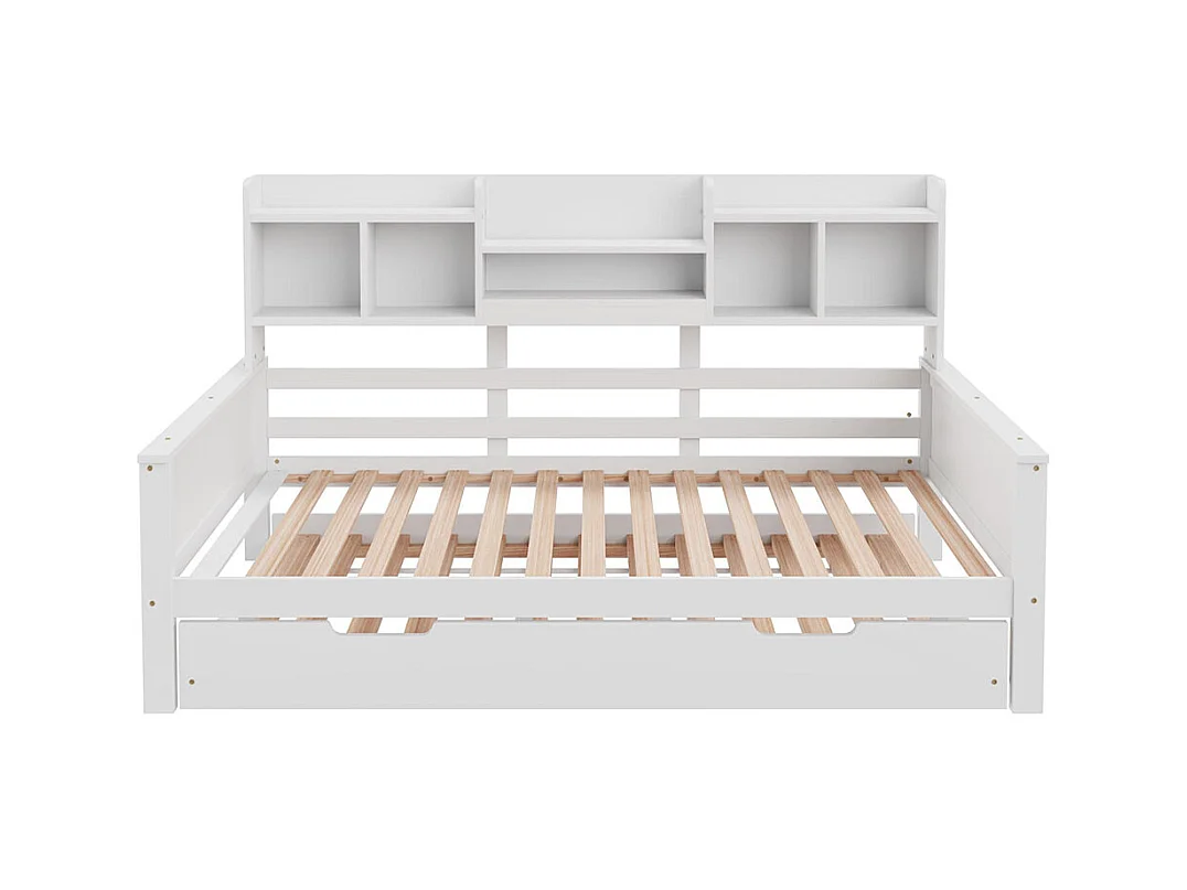 Lit combine extensible 90×200 en bois massif lit extensible 90×190 avec compartiment de rangement et sommier à lattes pin blanc