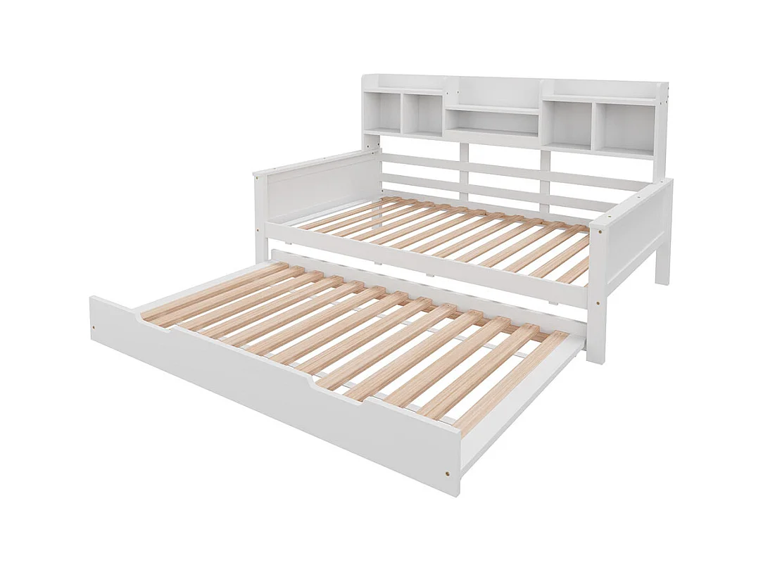 Lit combine extensible 90×200 en bois massif lit extensible 90×190 avec compartiment de rangement et sommier à lattes pin blanc