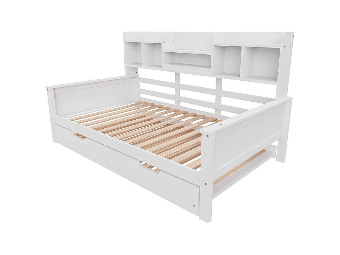 Lit combine extensible 90×200 en bois massif lit extensible 90×190 avec compartiment de rangement et sommier à lattes pin blanc