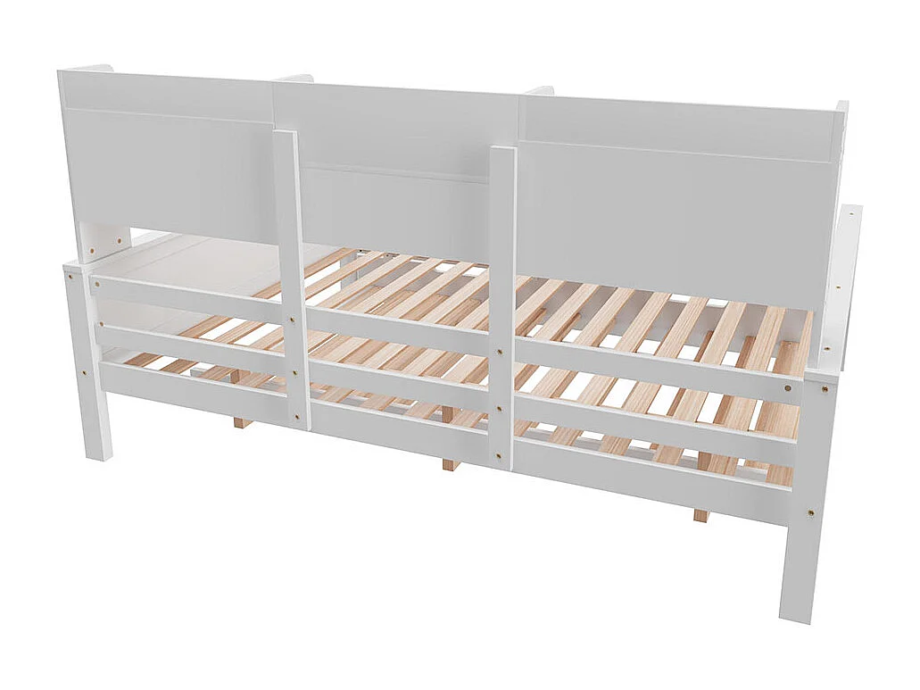 Lit combine extensible 140×200 en bois massif lit extensible 90×190 avec compartiment de rangement et sommier à lattes pin blanc