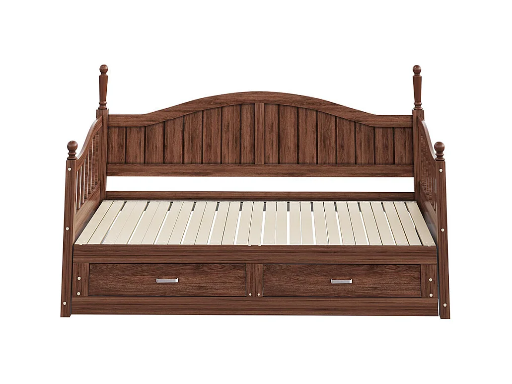 Lit combine extensible En bois massif 90/180×190 avec colonnes romaines dossier incurvé et accoudoirs avec tiroirs et sommier à lattes lit en pin noyer