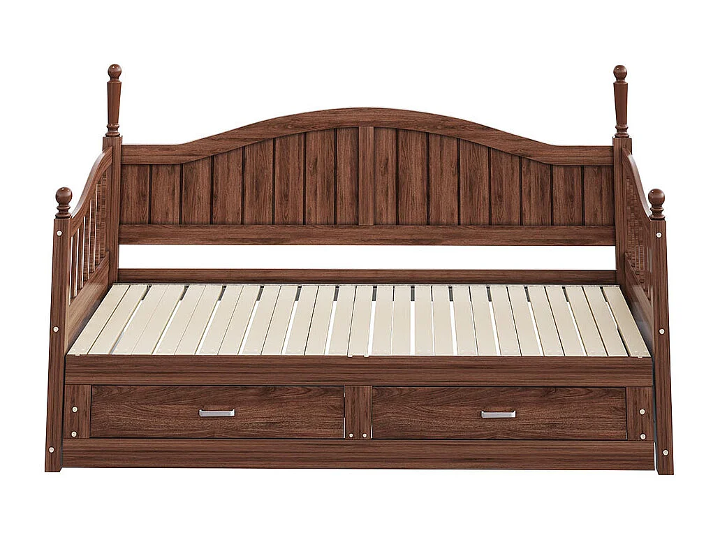 Lit combine extensible En bois massif 90/180×190 avec colonnes romaines dossier incurvé et accoudoirs avec tiroirs et sommier à lattes lit en pin noyer