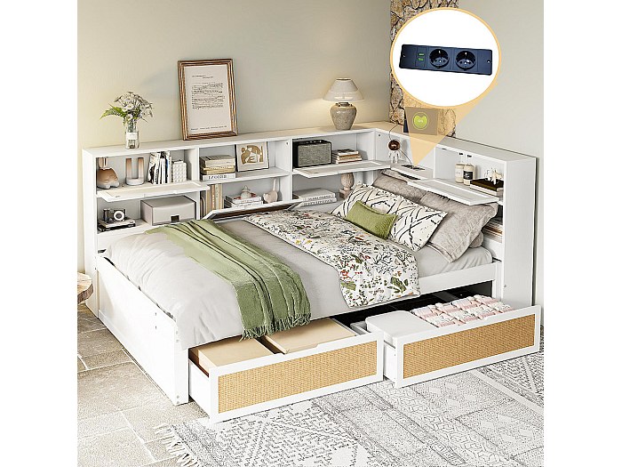 Sapgaks Canapé Lit 2 Places Convertible 90x200 - Cadre Avec Tiroir Et Rangement, Style Minimaliste, Lin, Gris (Sans Matelas