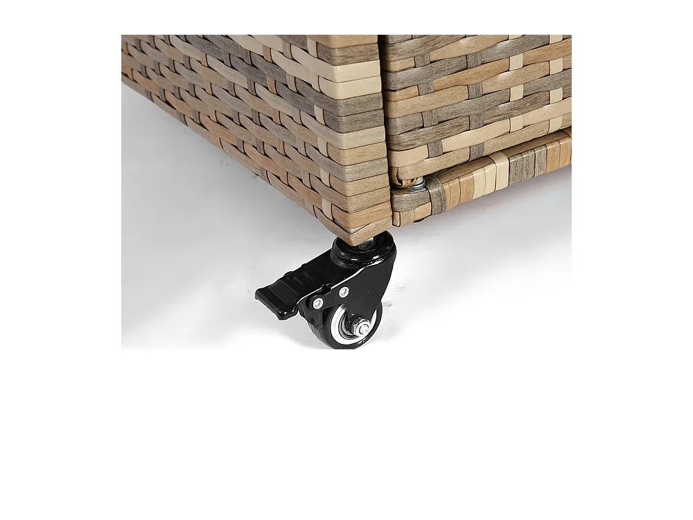 Desserte table de bar d'extérieur chariot de bar en osier avec armoire avec plateau en acier et un seau à glace roues verrouillables beige