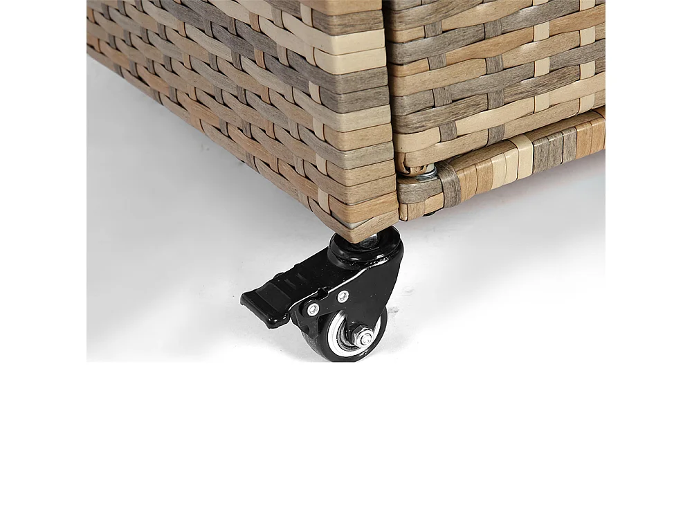 Desserte table de bar d'extérieur chariot de bar en osier avec armoire avec plateau en acier et un seau à glace roues verrouillables beige