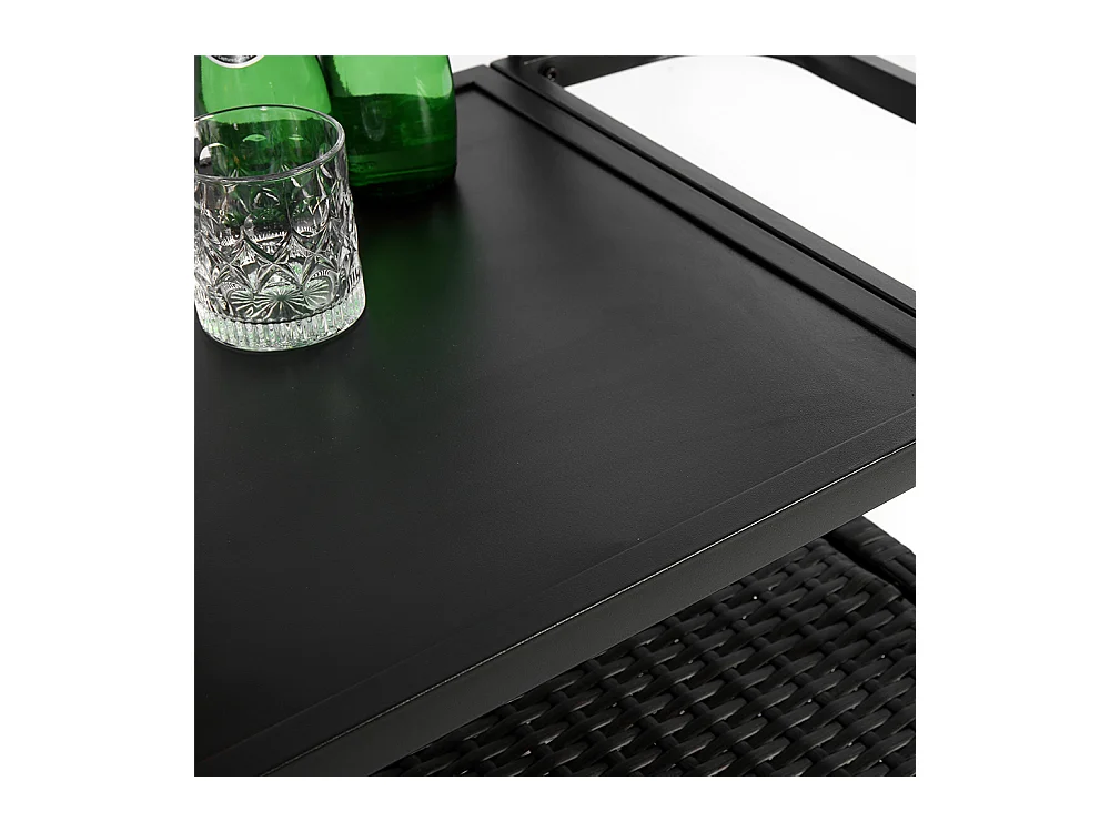 Desserte table de bar d'extérieur chariot de bar en osier avec armoire avec plateau en acier et un seau à glace roues verrouillables noir