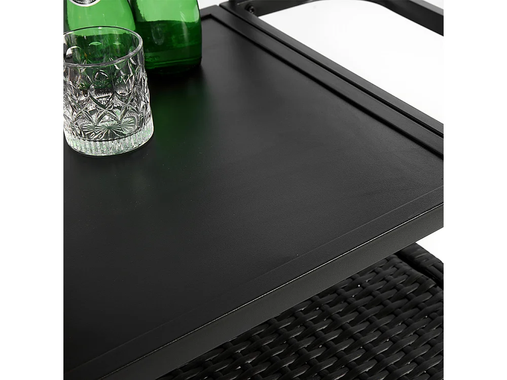 Desserte table de bar d'extérieur chariot de bar en osier avec armoire avec plateau en acier et un seau à glace roues verrouillables noir