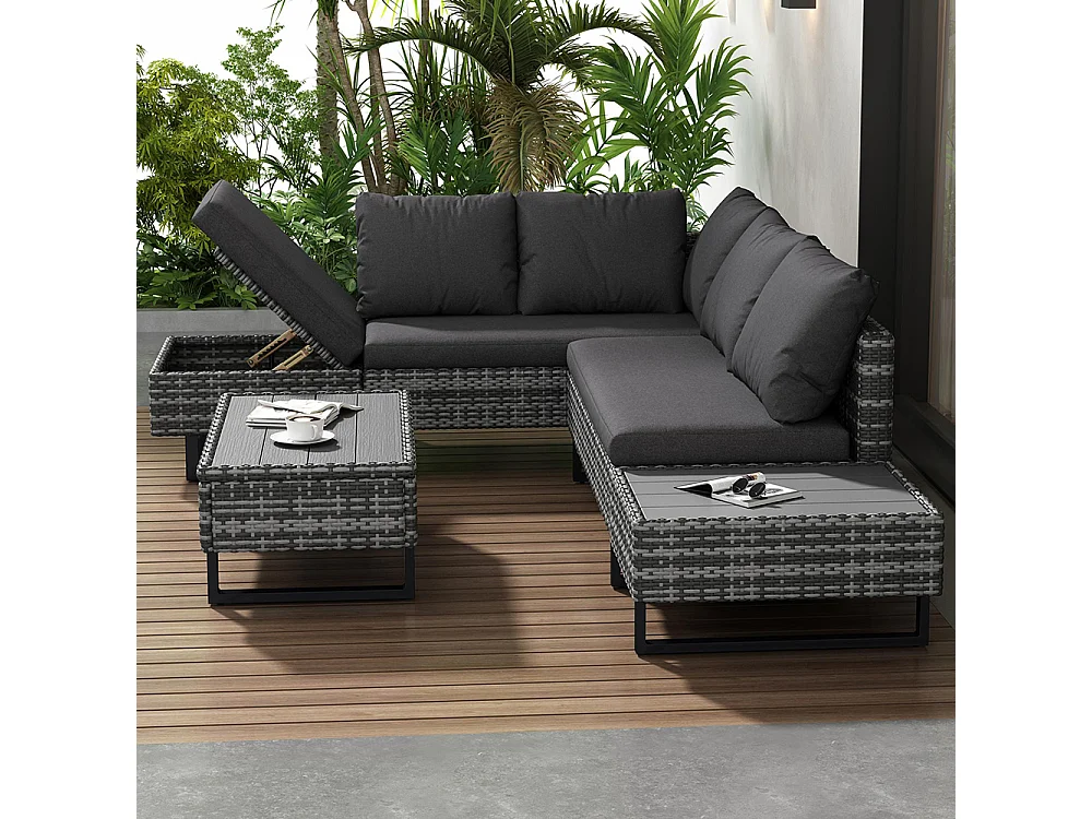 Salon de jardin Ensemble en résine tressée ensemble canapé lounge pour 4-5 personnes lounge avec table et coussins housse en tissu amovible et lavable gris