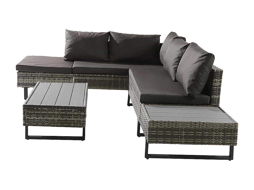 Salon de jardin Ensemble en résine tressée ensemble canapé lounge pour 4-5 personnes lounge avec table et coussins housse en tissu amovible et lavable gris