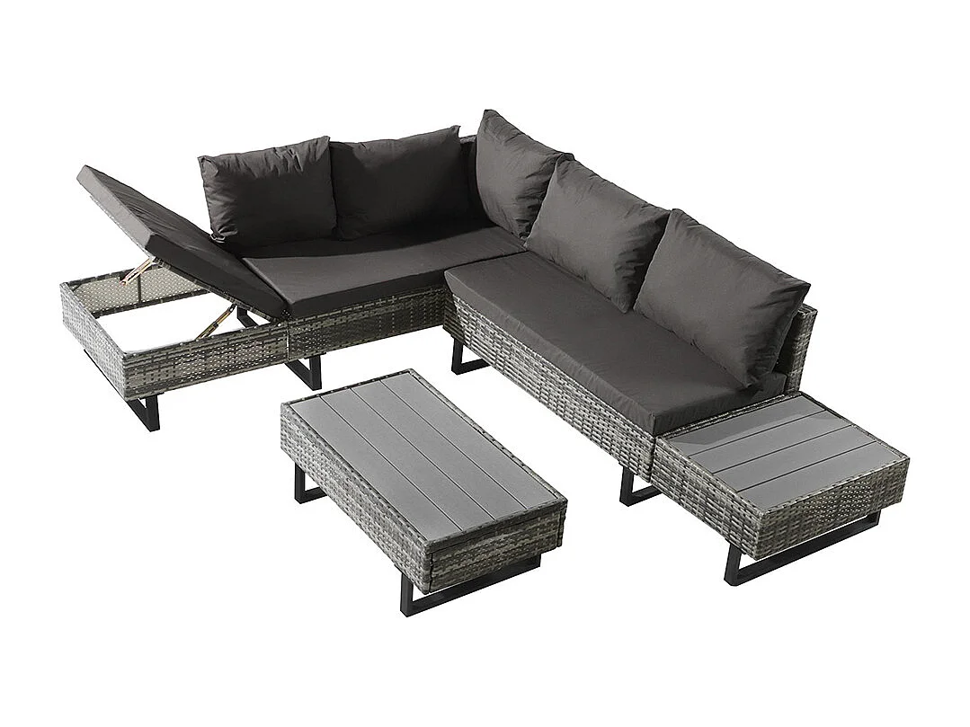 Salon de jardin Ensemble en résine tressée ensemble canapé lounge pour 4-5 personnes lounge avec table et coussins housse en tissu amovible et lavable gris