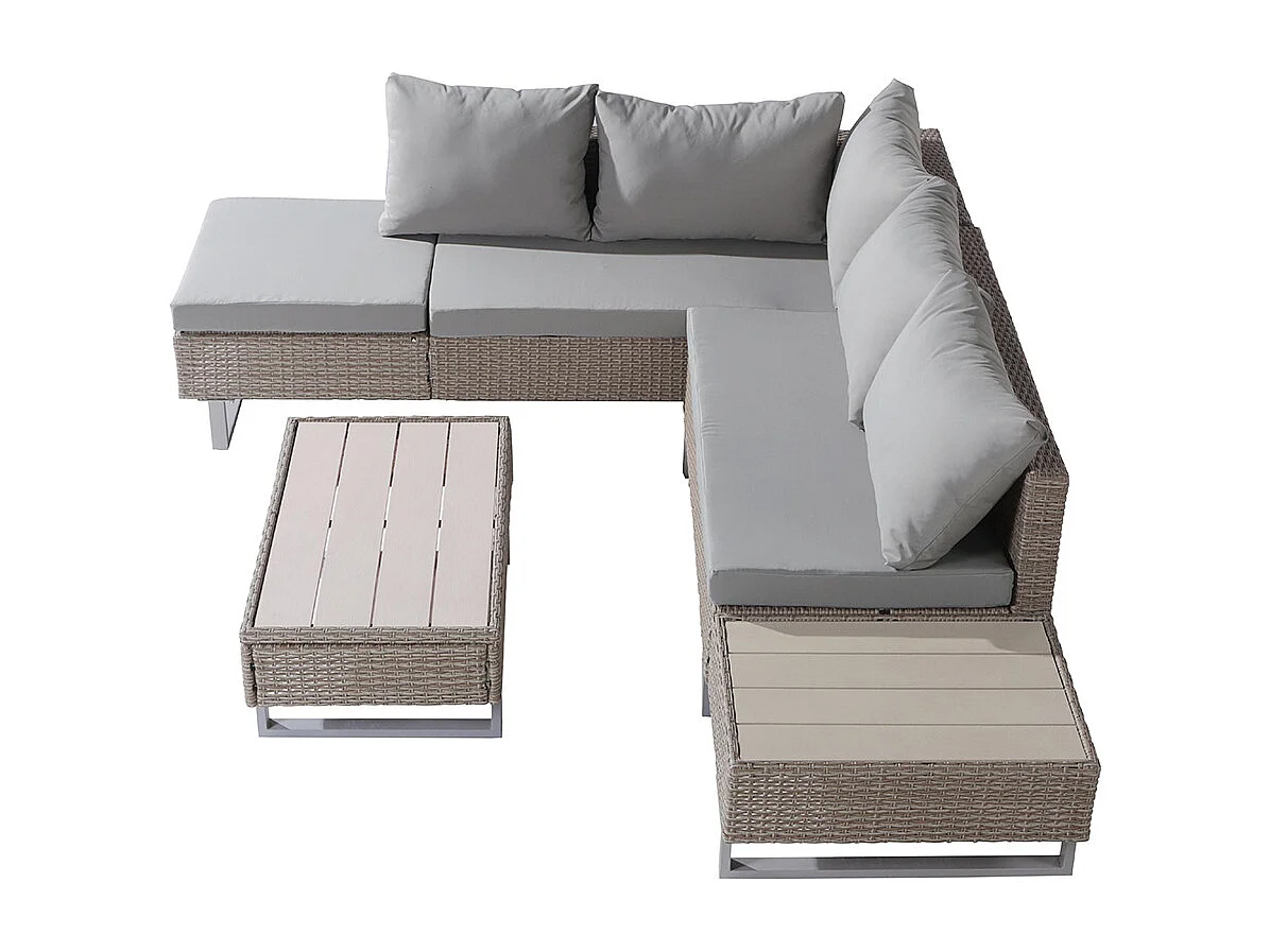 Salon de jardin Ensemble en résine tressée ensemble canapé lounge pour 4-5 personnes lounge avec table et coussins housse en tissu amovible et lavable kaki