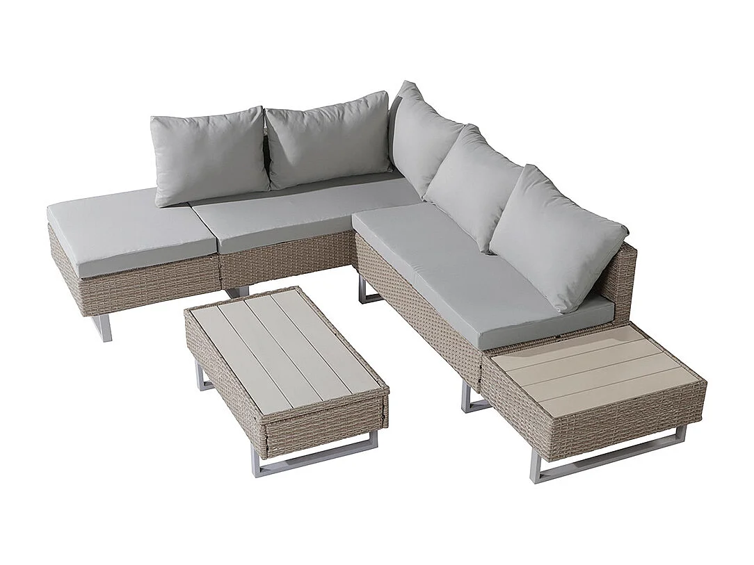 Salon de jardin Ensemble en résine tressée ensemble canapé lounge pour 4-5 personnes lounge avec table et coussins housse en tissu amovible et lavable kaki