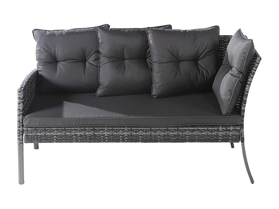 Salon de jardin en résine tressée pour 7 personnes avec canapé table tabouret et coussins housse en tissu amovible et lavable gris