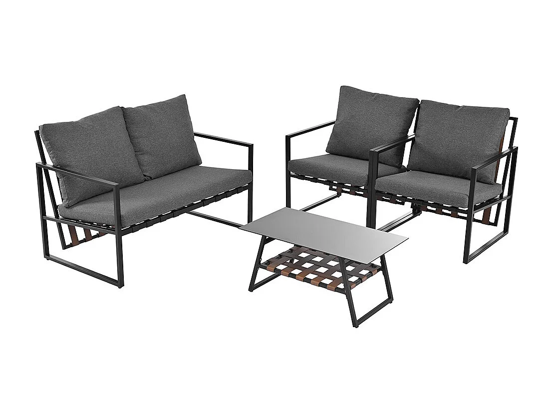 Salon de jardin pour 4 personnes avec canapé table basse et coussins housse en tissu amovible et lavable noir