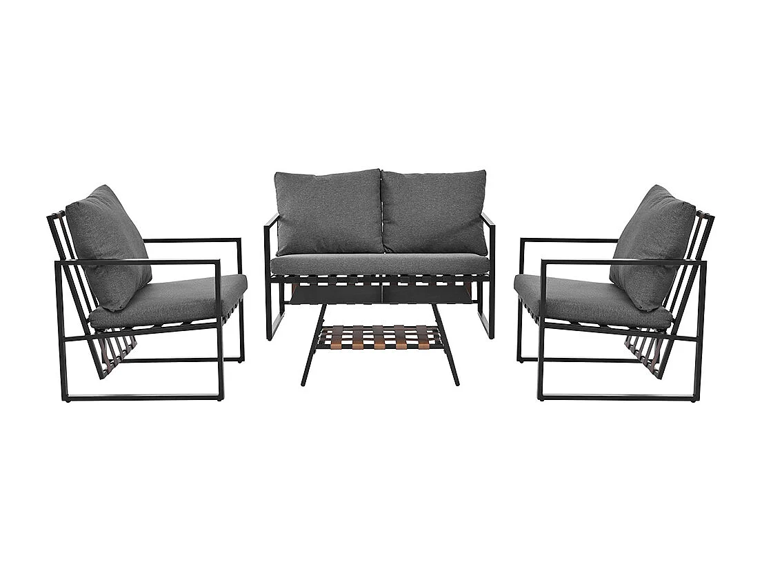 Salon de jardin pour 4 personnes avec canapé table basse et coussins housse en tissu amovible et lavable noir