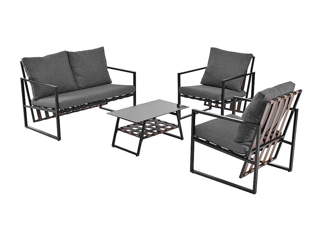 Salon de jardin pour 4 personnes avec canapé table basse et coussins housse en tissu amovible et lavable noir