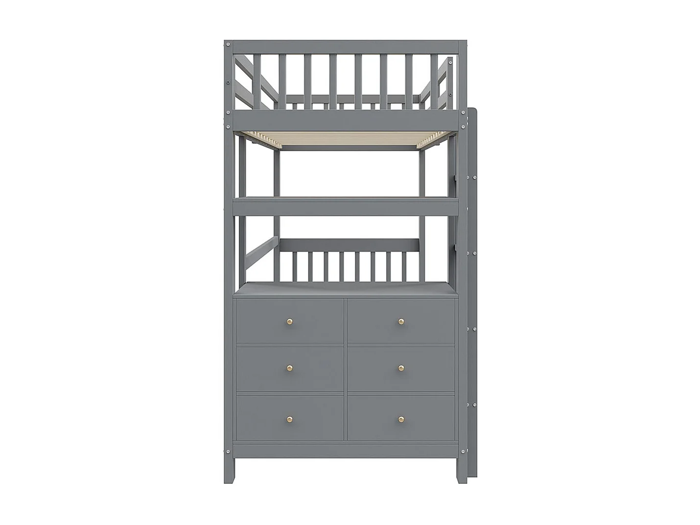 Lit mezzanine 90×200 échelle de sécurité verticale tiroirs et étagères clôture design haute sommier à lattes lit simple en pin gris