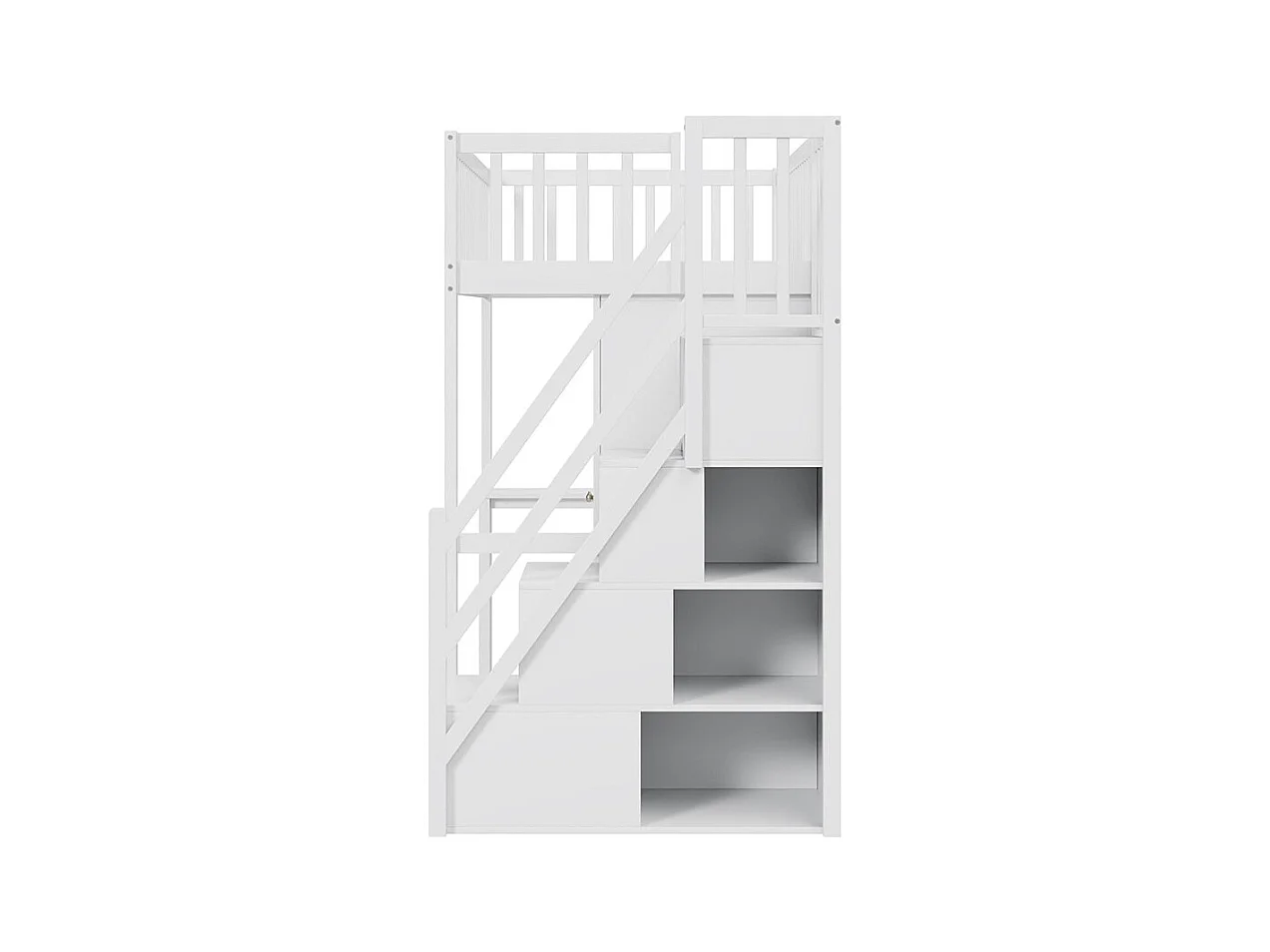 Lit mezzanine 90x200 avec grande armoire étagère et table espace de rangement escalier lit polyvalent blanc