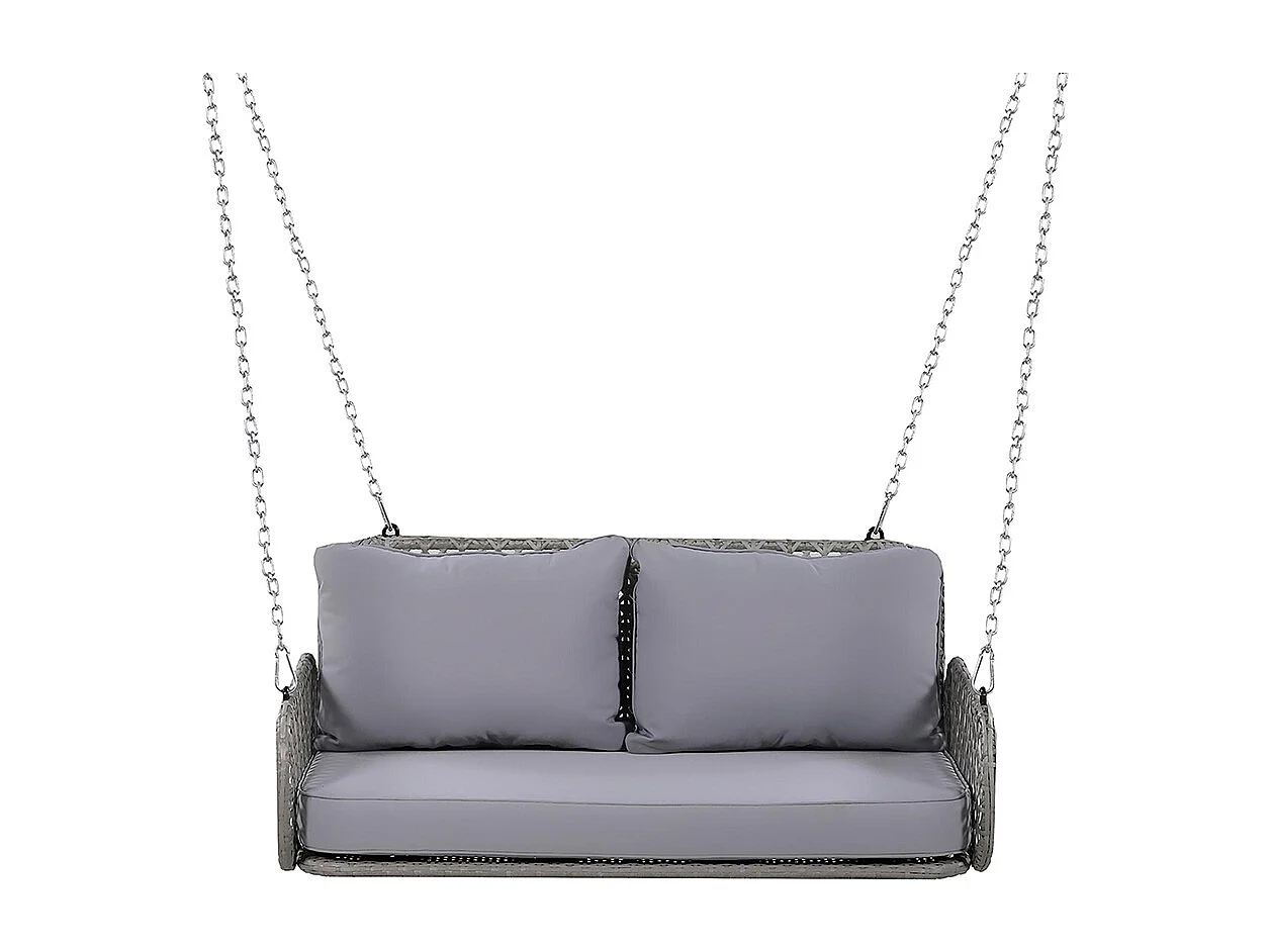 Balancelle de jardin double en rotin synthétique balançoire suspendue pour le jardin avec coussins et 2 chaînes sans cadre coussins amovibles et lavables gris