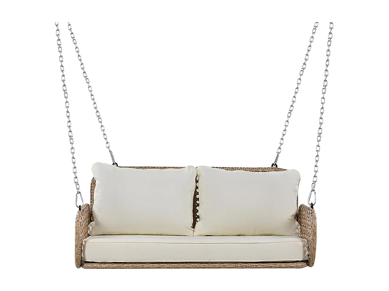 Balancelle de jardin double en rotin synthétique balançoire suspendue pour le jardin avec coussins et 2 chaînes sans cadre coussins amovibles et lavables beige