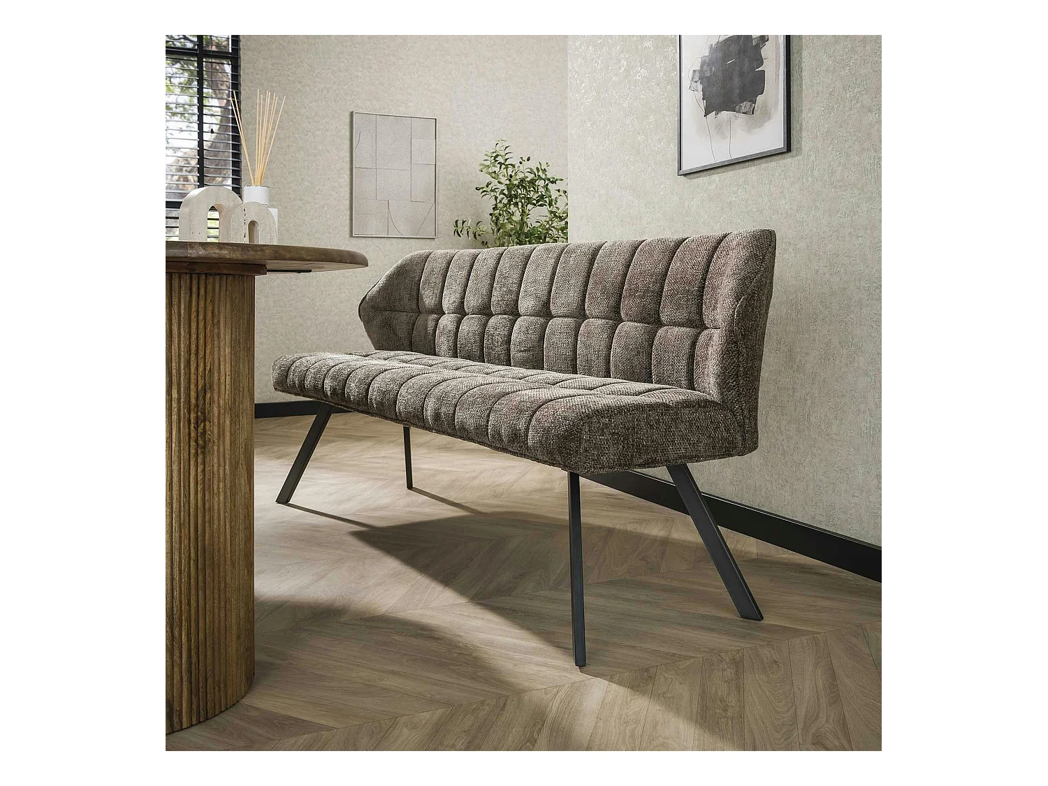 Banc de table en velours texturé taupe 180 cm MELBOURNE