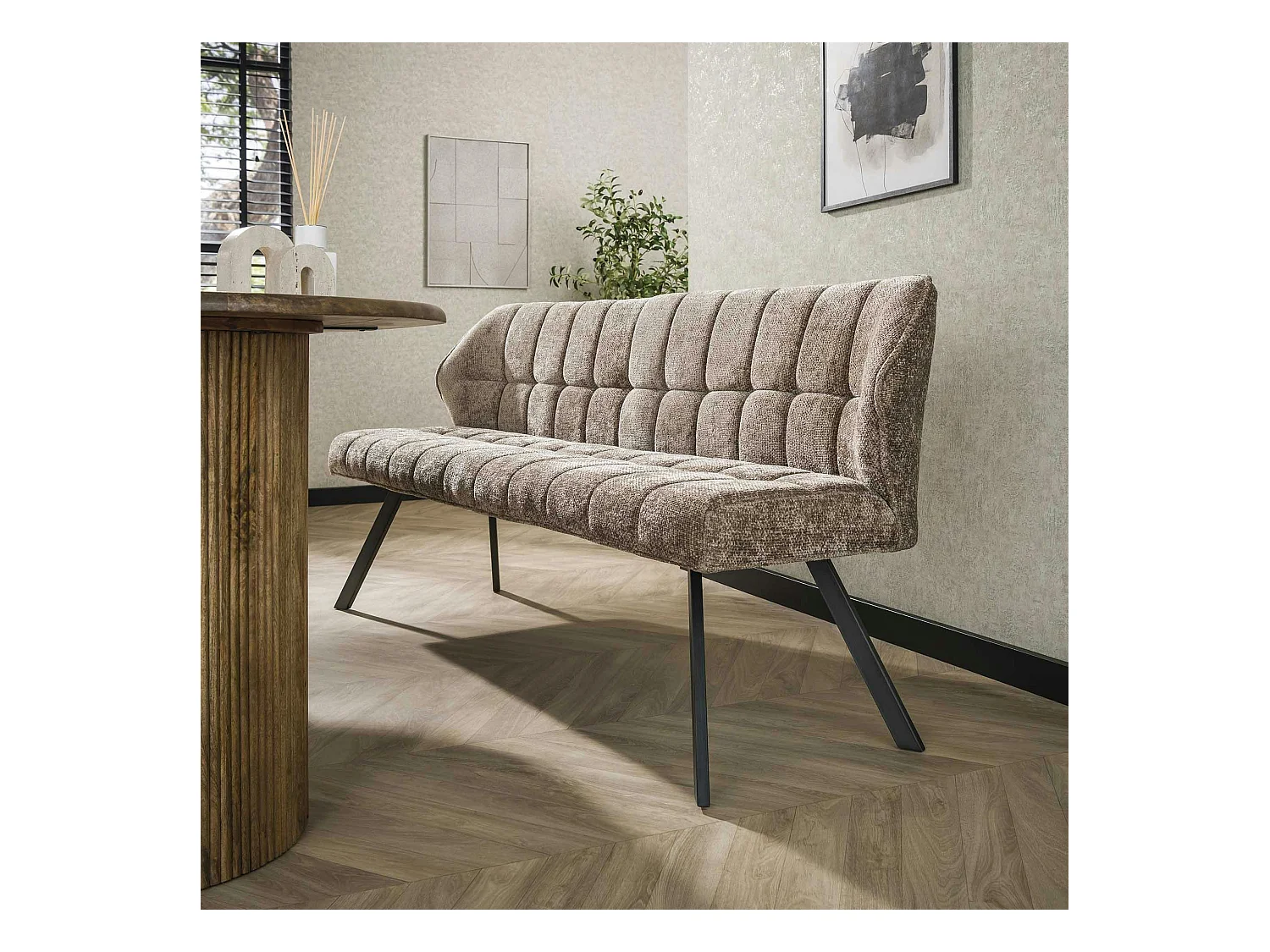 Banc de table en velours texturé beige nacré 180 cm MELBOURNE