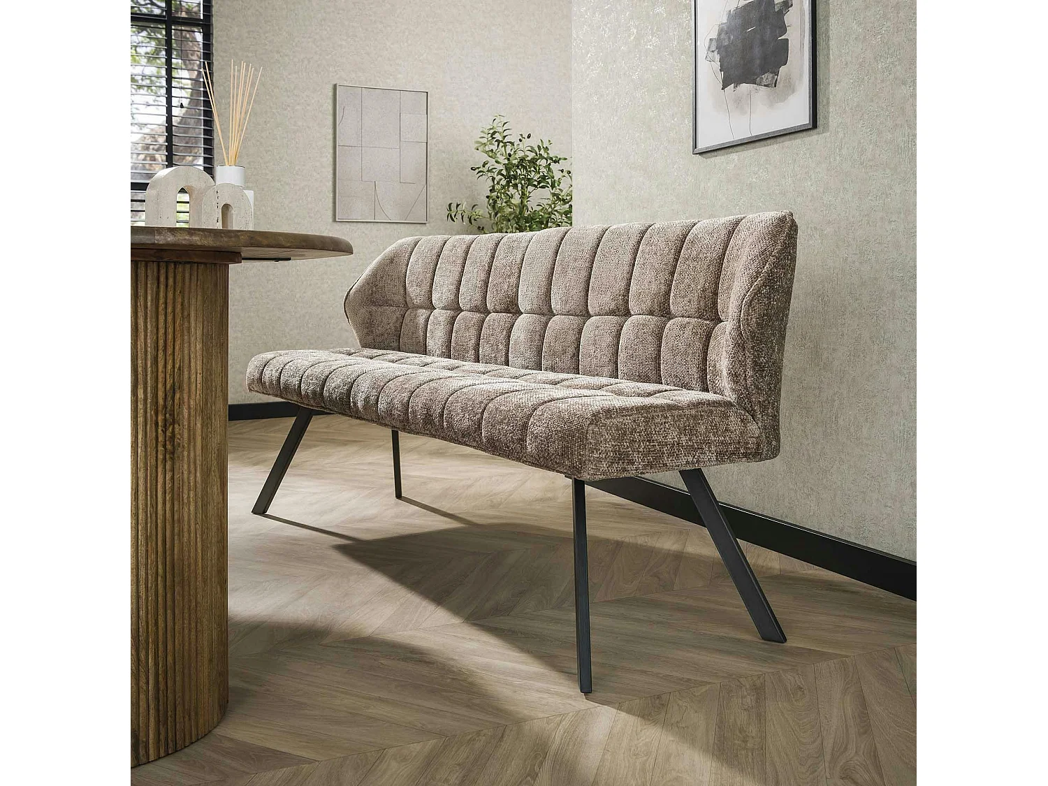 Banc de table en velours texturé beige nacré 180 cm MELBOURNE