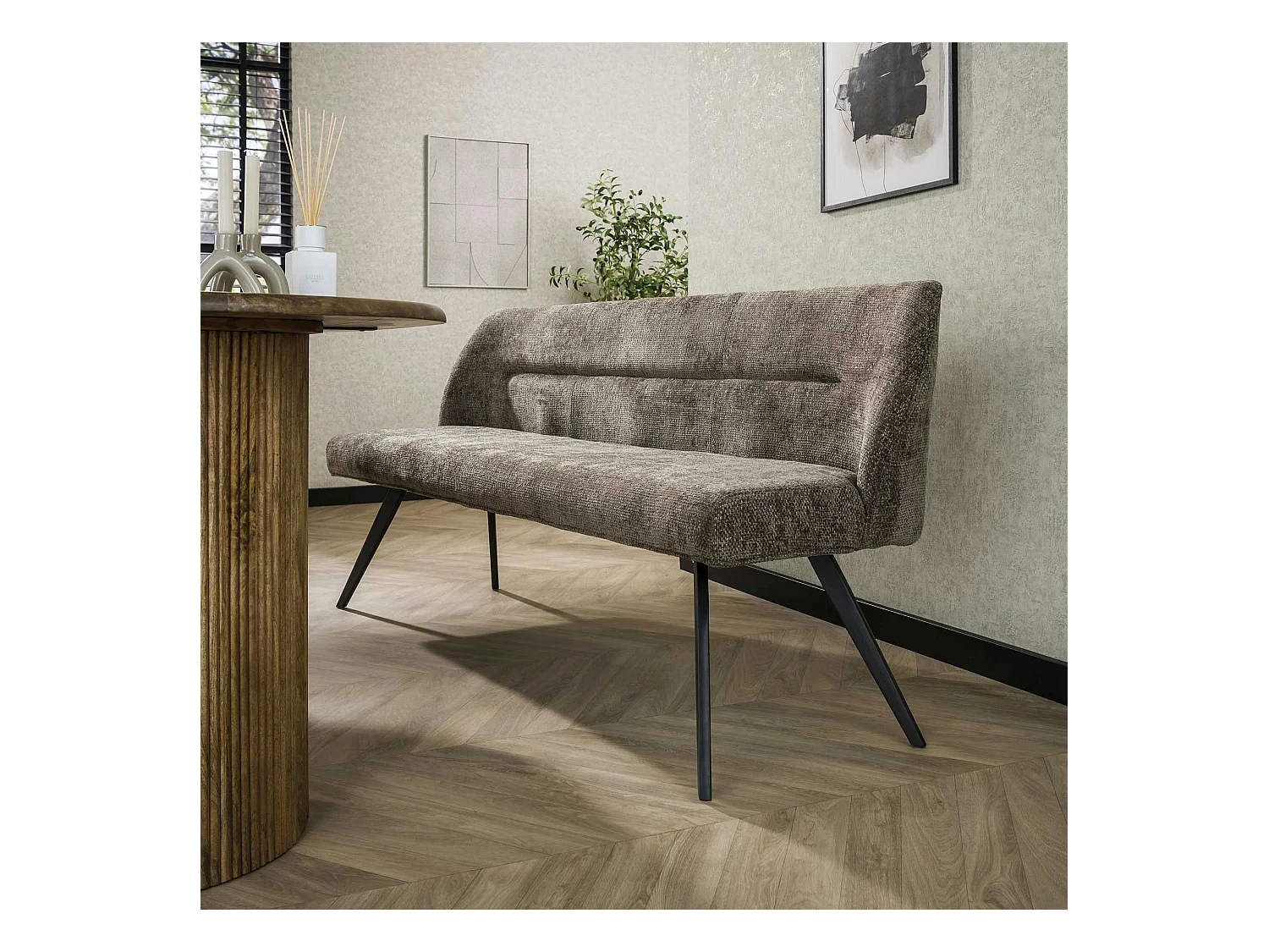 Banquette de salle à manger en velours texturé taupe 180 cm MELBOURNE