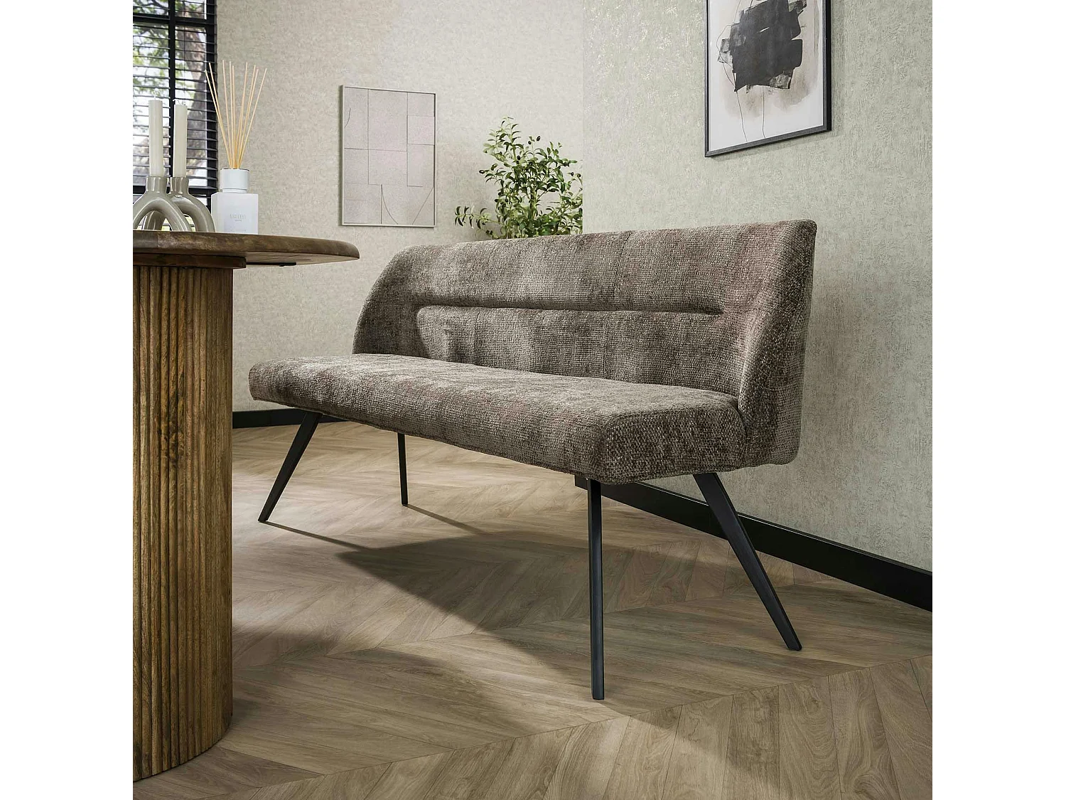 Banquette de salle à manger en velours texturé taupe 180 cm MELBOURNE