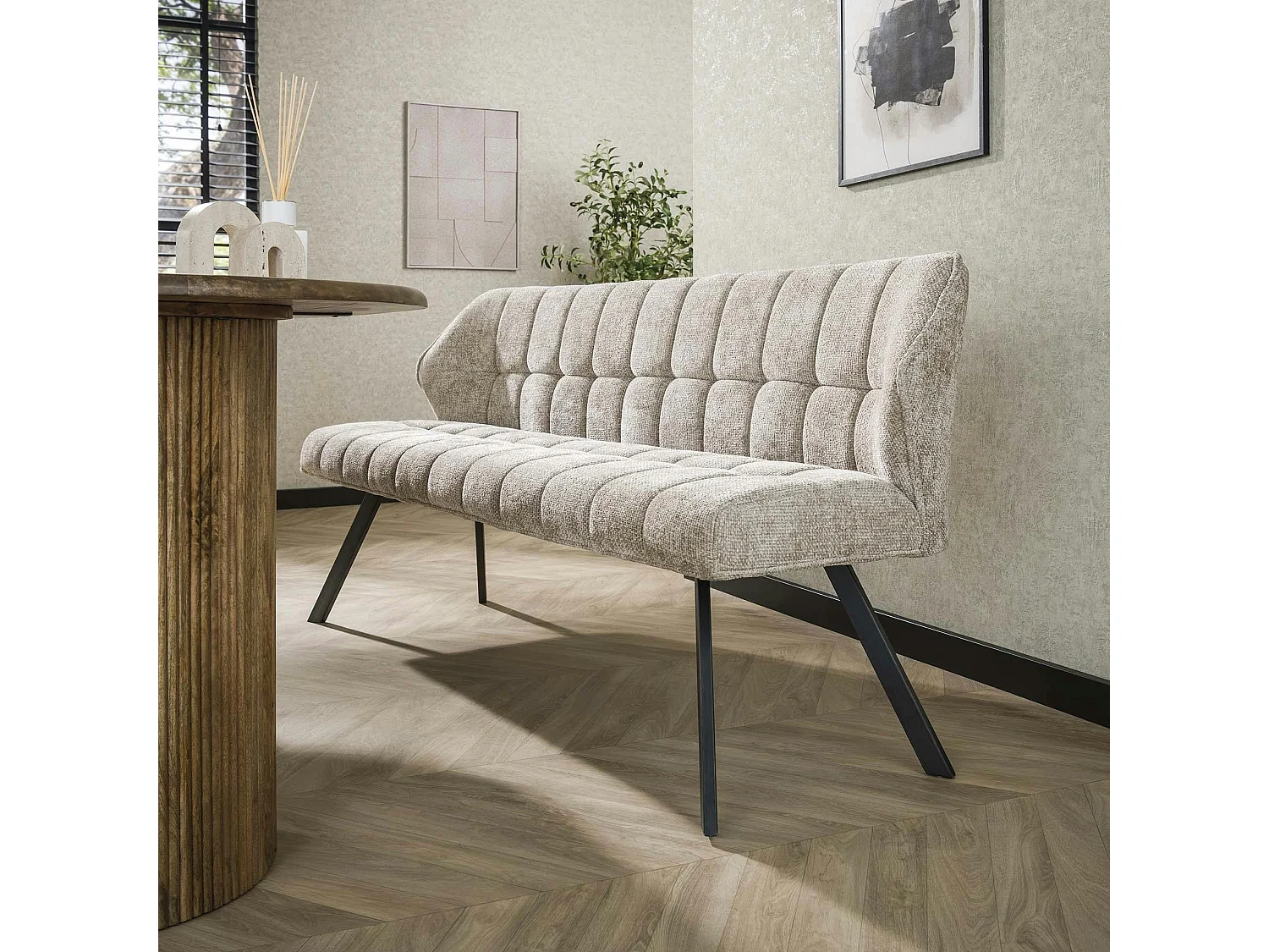 Banc de table en velours texturé sable 180 cm MELBOURNE