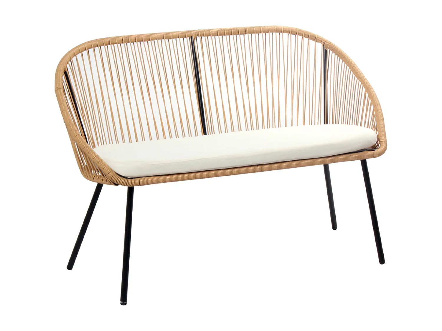 Salon de jardin 4 places esprit rotin naturel et coussins beiges Ravello