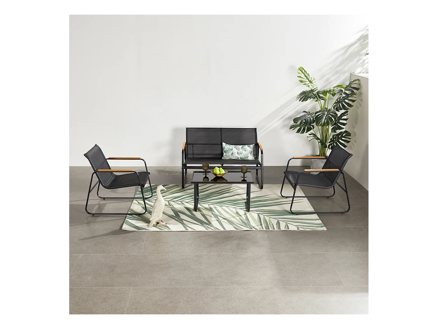 Salon de jardin 4 places en toile de polyester noir AURORA